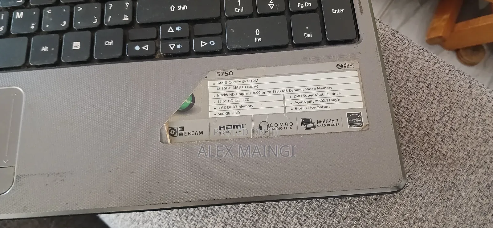 Laptop Acer Aspire 5750 4GB Intel Core i3 HDD 500GB