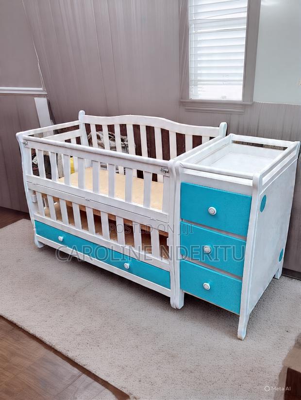 Wooden Baby Cot With Side Drawers - main view