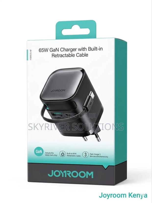 Joyroom 65w Gan Chager With Built-in Retractable Cable