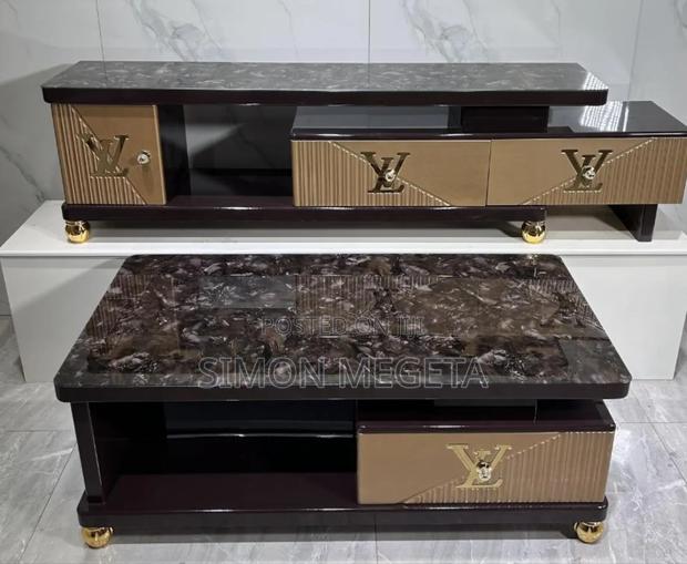 *Imported Top Marble Coffee Table With Adjustable Tv Stand
