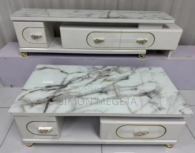 *Imported Top Marble Coffee Table With Adjustable/Expandable Tv Stand
