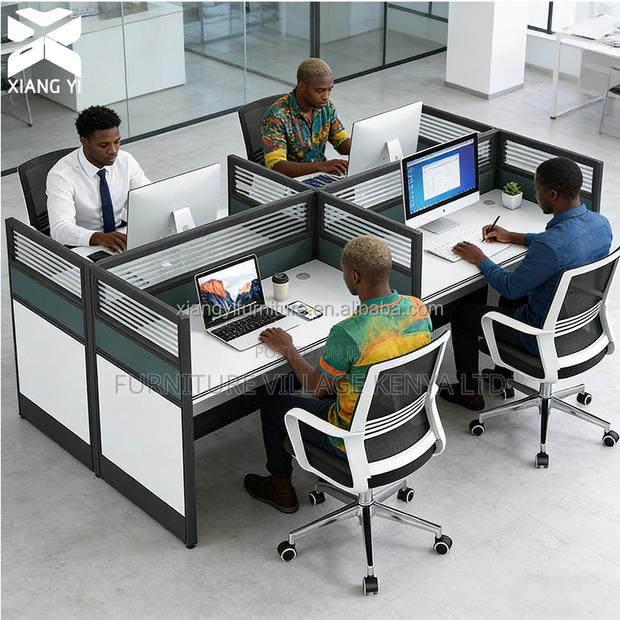 Office Workstation; 4-way Modular Office Workstation With Cabinet