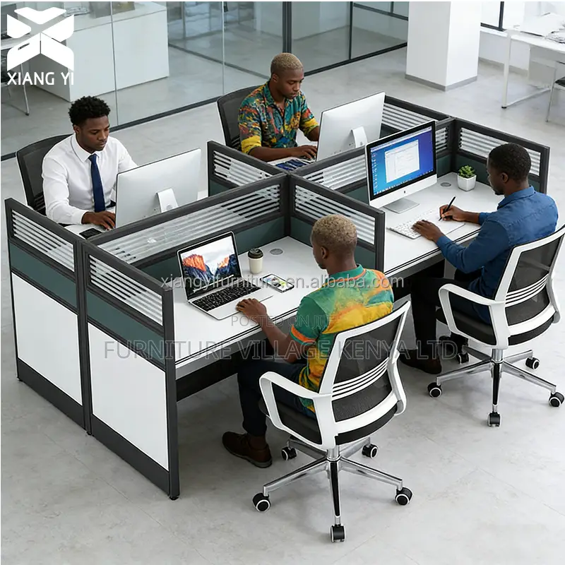 Office Workstation; 4-way Modular Office Workstation With Cabinet