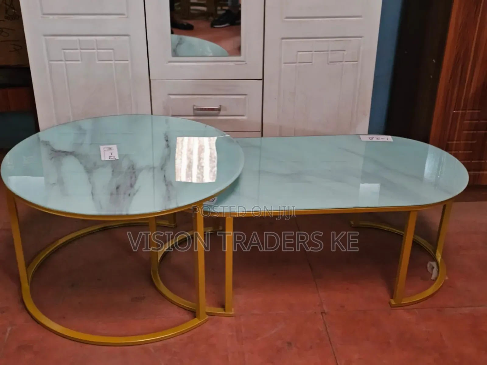 2 in 1 Marble Nesting Coffee Table (Glass Effect) White