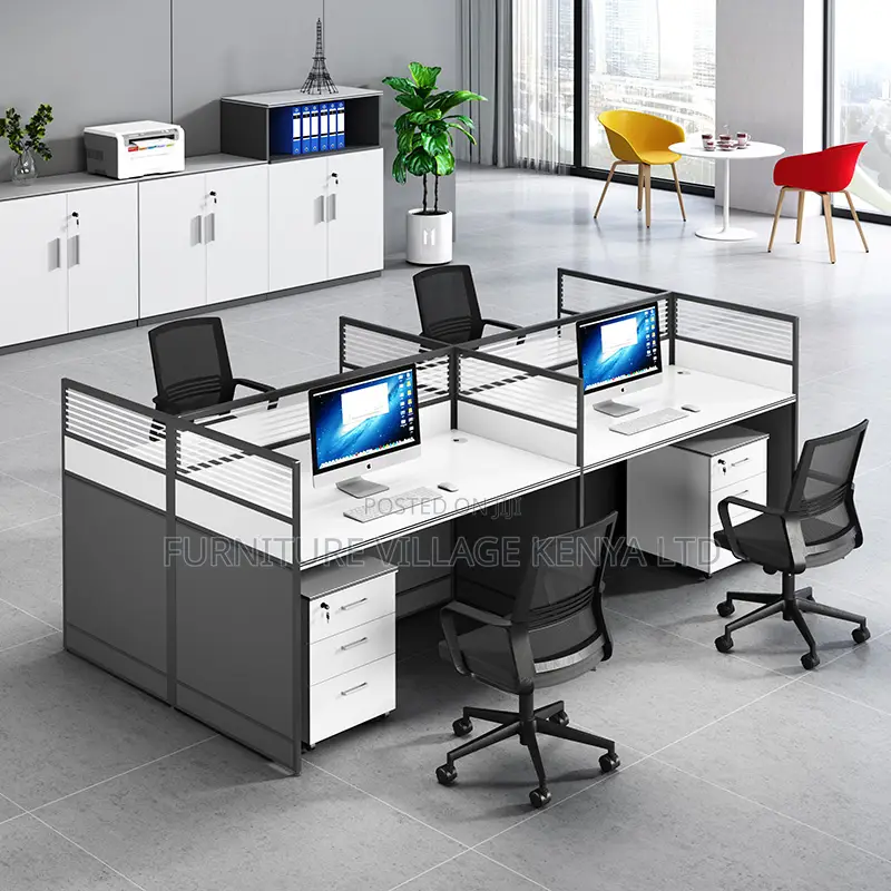 Office Workstation; 4-way Modular Office Workstation With Cabinet