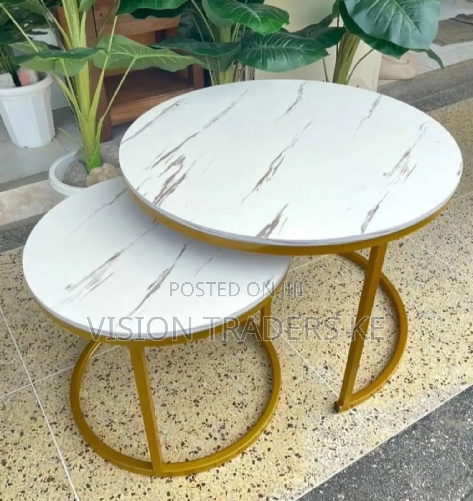 White Nesting Coffee Table Marble Effect (Mdf)