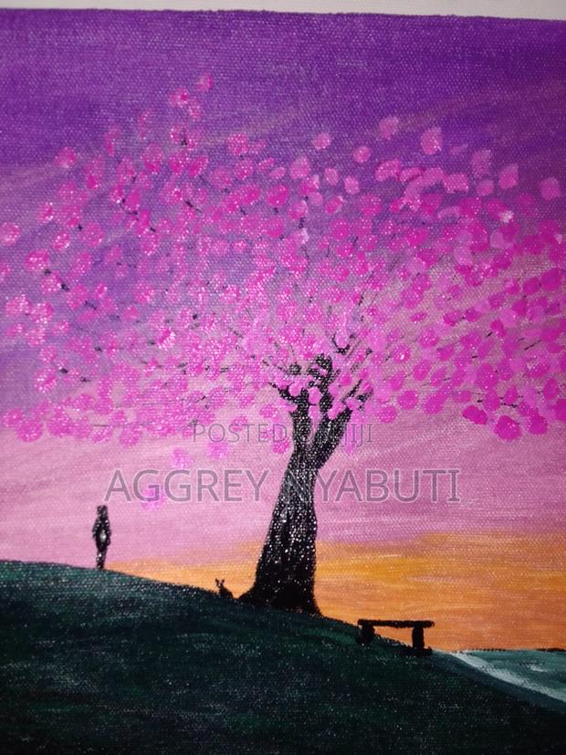 Painting of a Cherry Blossom Tree at Sunset
