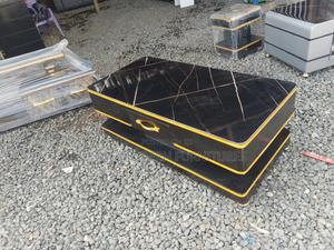 Black Coffee Table Gold Stands Modern Style - main view