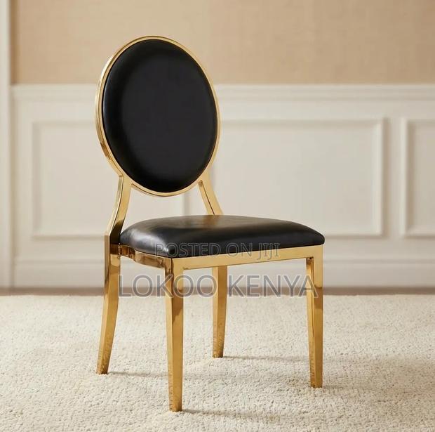 Dining Chgair; Black Gold Framed-Leather Padded Dining Chair