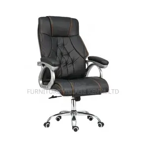 Office Chair; Black Leather With Wheels Office Chair