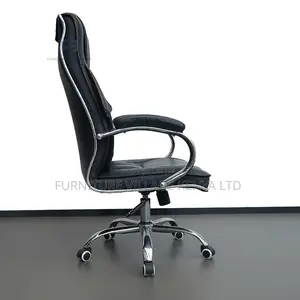 Office Chair; Black Leather With Wheels Office Chair