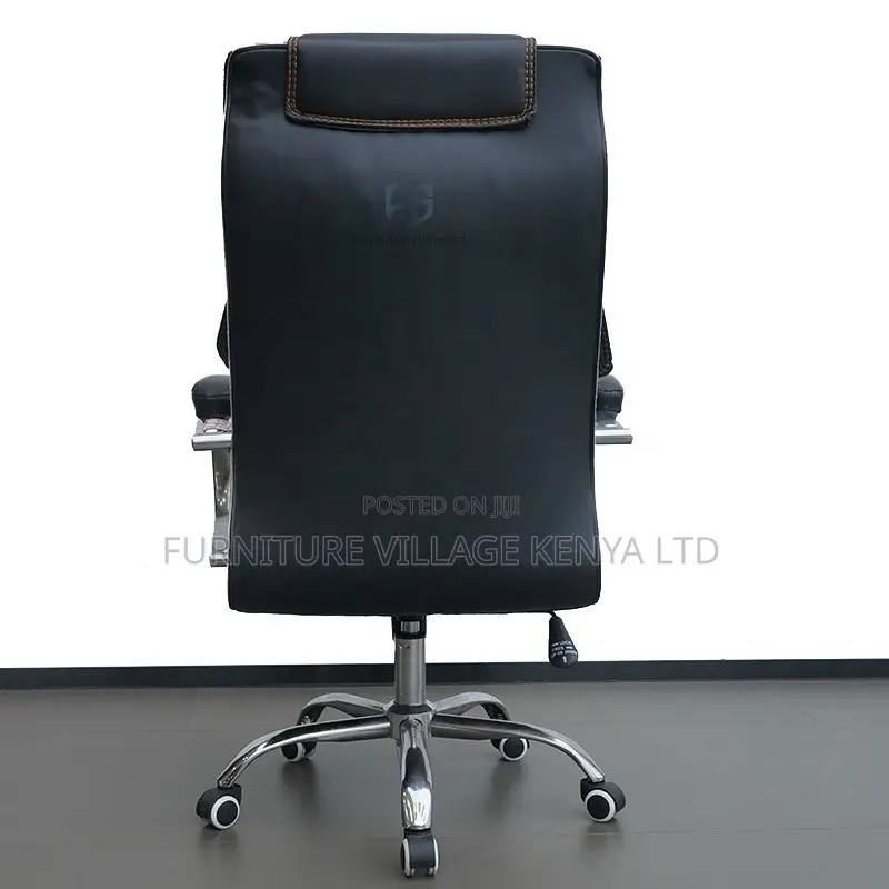 Office Chair; Black Leather With Wheels Office Chair