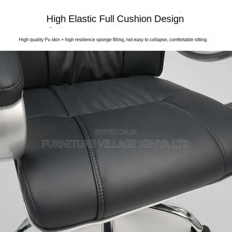Office Chair; Black Leather With Wheels Office Chair