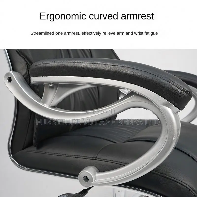 Office Chair; Black Leather With Wheels Office Chair
