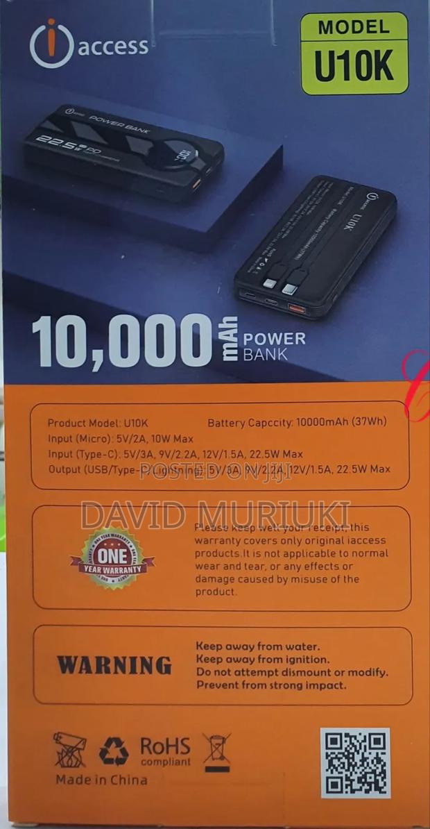 Access U10k 22.5w 10000mah Power Bank With Type C Lightning Cables