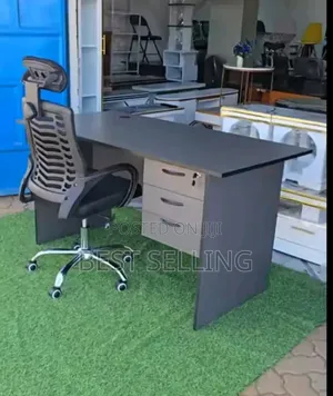 Modern Black Office Chair and Grey Desk