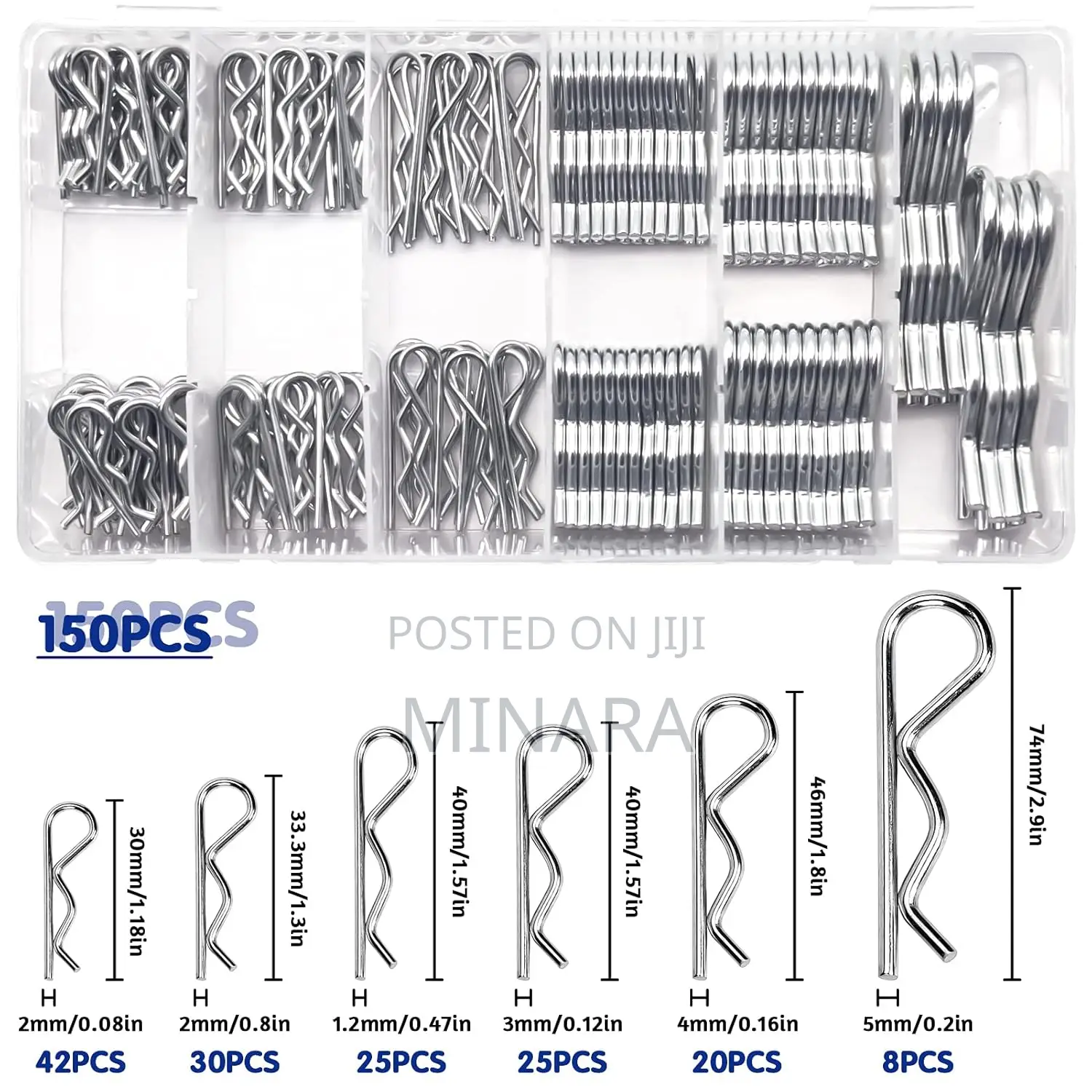 150 Pcs, Assorted Wave Cotter Pins, R-Clips, Retaining Spring Hitch