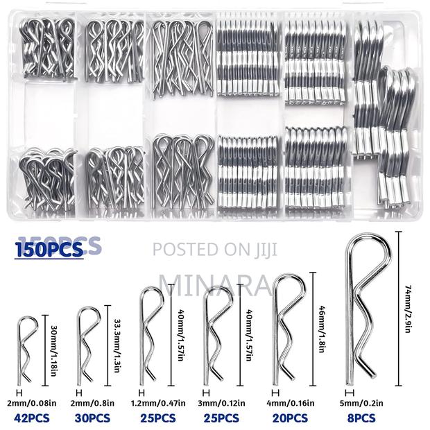 150 Pcs, Assorted Wave Cotter Pins, R-Clips, Retaining Spring Hitch - thumbnail 2