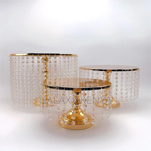 Beaded Iron Top Cake Stand - 3pcs - thumbnail 4