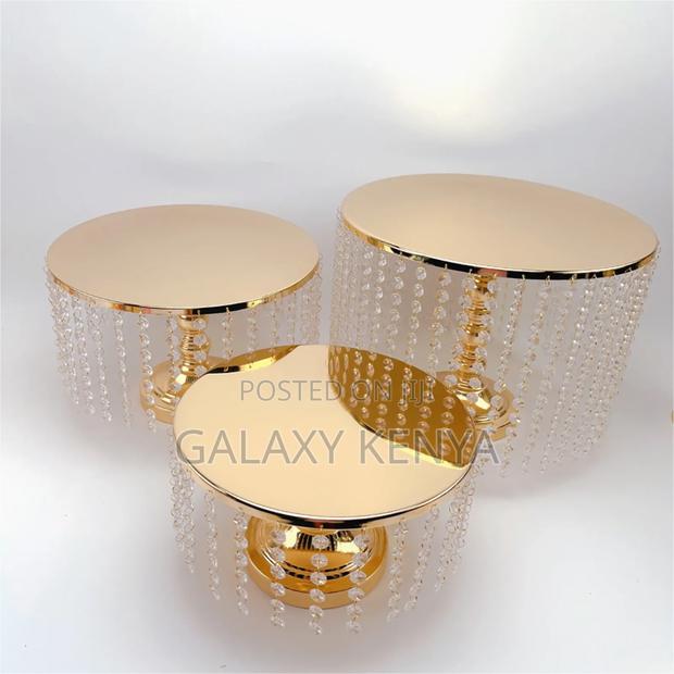 Beaded Iron Top Cake Stand - 3pcs - thumbnail 5
