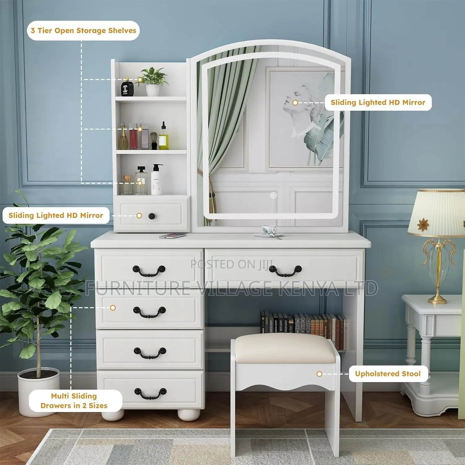 Dresser; Modern Dressing Table/Vanity With Mirror