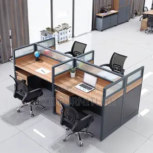 Office Desk : 4-Way Work Station. New Imported Workspace With Glass