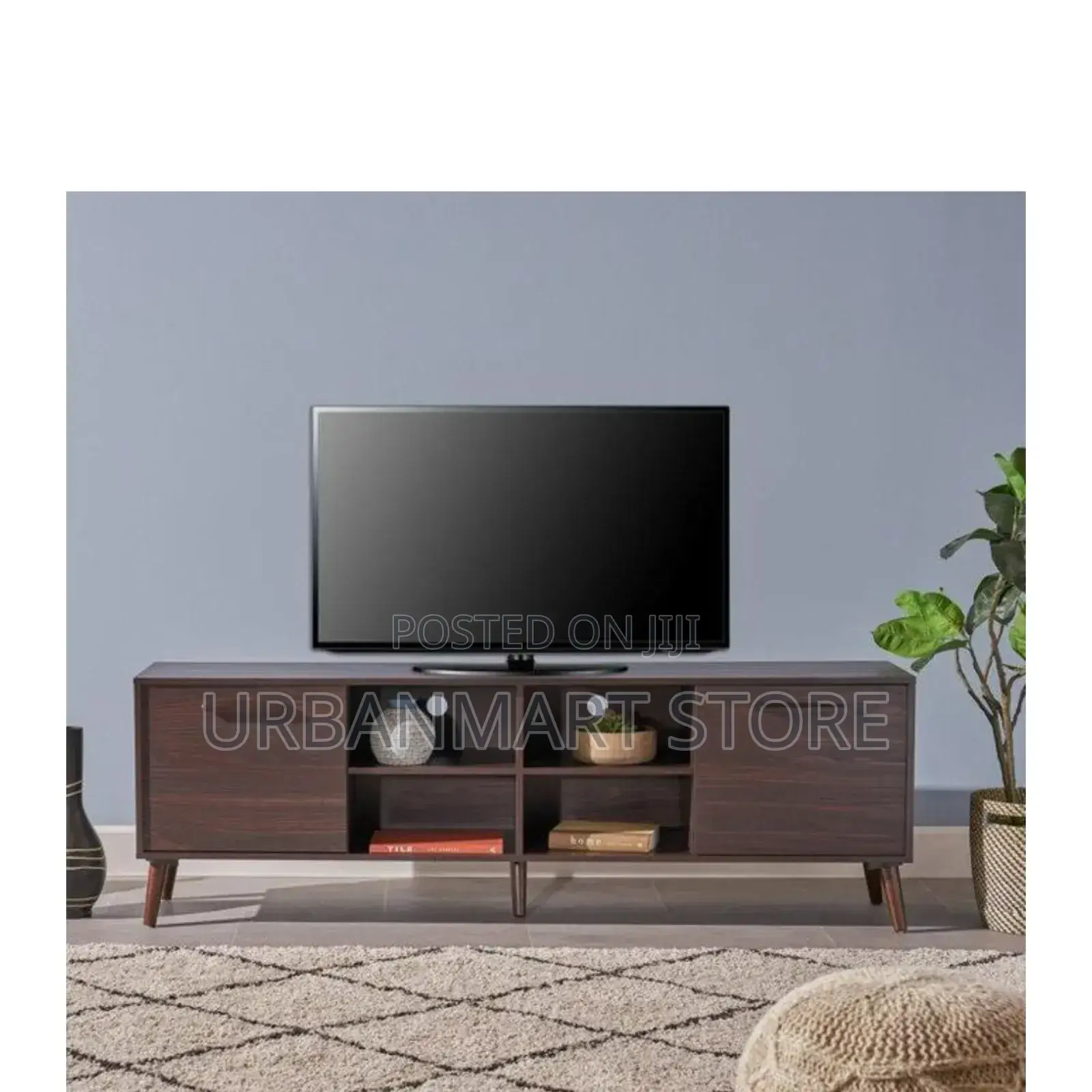 Dark Walnut Tv Stand With Shelves – Modern Living Room Unit
