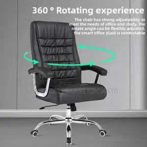 Office Chair ; Black Leather Adjustable Office Chair Fixed Arms