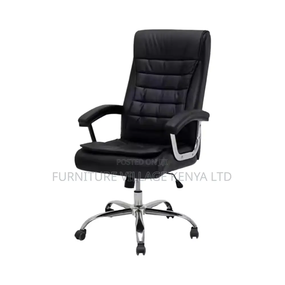 Office Chair ; Black Leather Adjustable Office Chair Fixed Arms