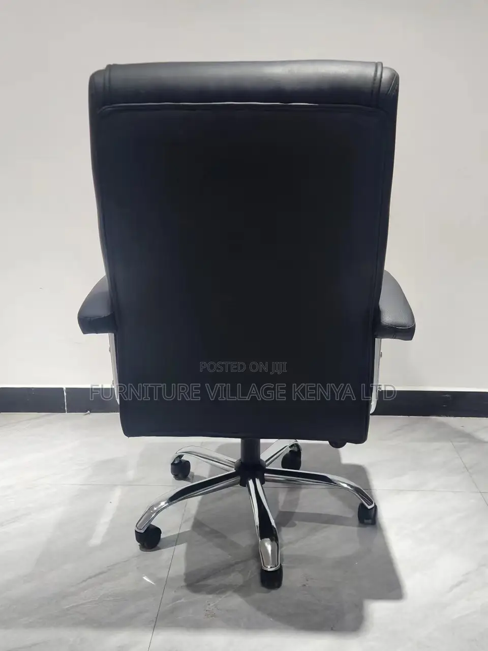 Office Chair ; Black Leather Adjustable Office Chair Fixed Arms