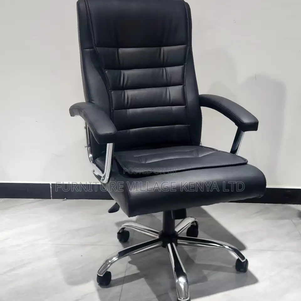 Office Chair ; Black Leather Adjustable Office Chair Fixed Arms