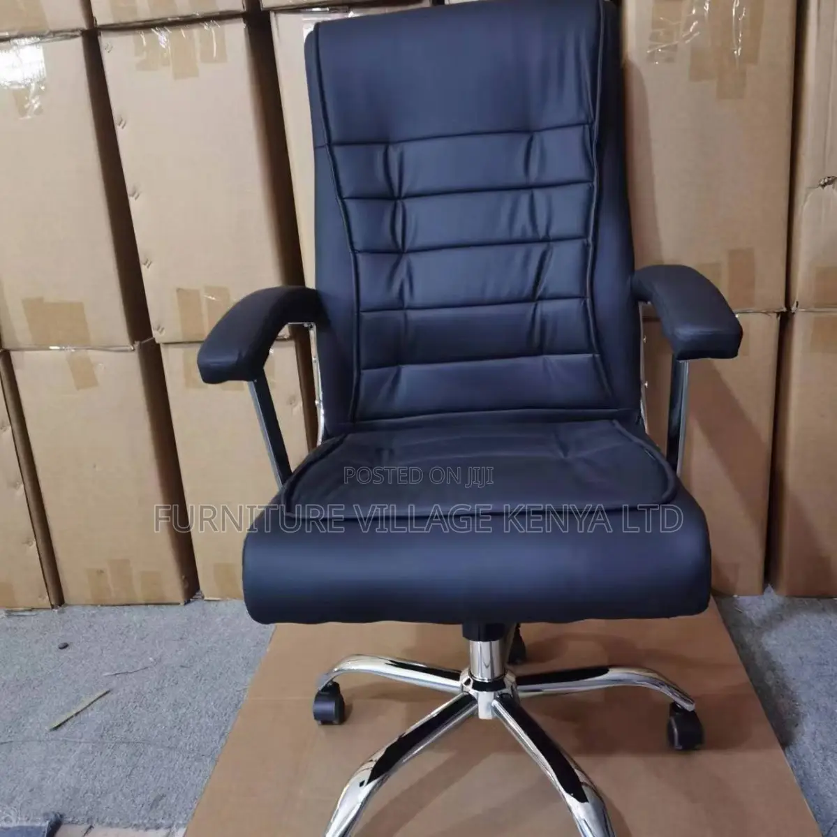 Office Chair ; Black Leather Adjustable Office Chair Fixed Arms