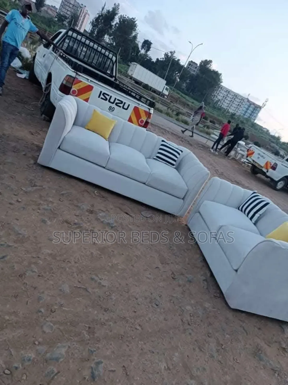 White Sofa Set 3 Seater + Pillows.
