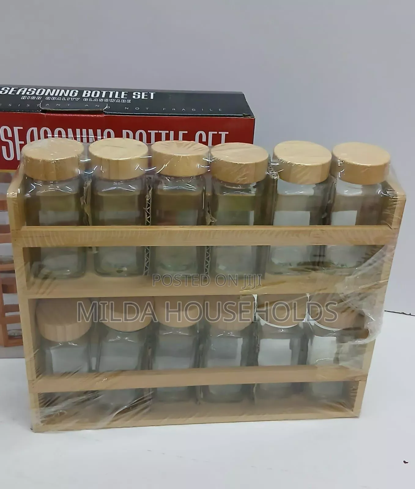 12 in 1 Wooden Spice Rack With Glass Spice Jars