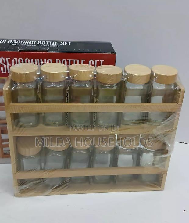12 in 1 Wooden Spice Rack With Glass Spice Jars