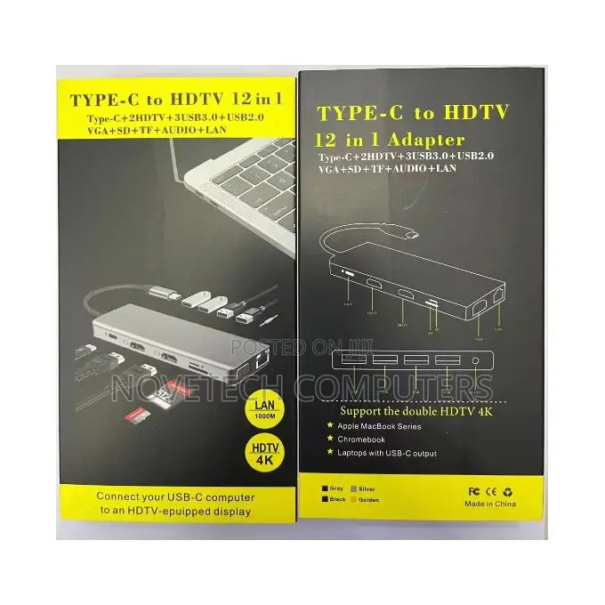 12 In 1 Usb Type C Hub Type-c To 2 Hdmi 4k Vga Adapter