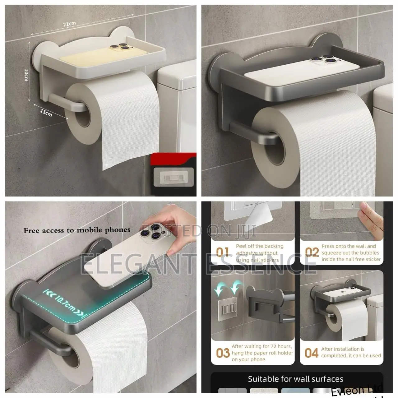 Punchfree Toilet Paper Holderadhesive Wall Mount Tissue Roll Dispenser
