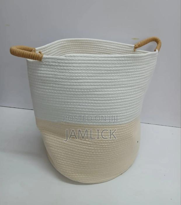 Big Laundry Basket Decorative Woven Cotton Rope Storage Hamper - Gw - thumbnail 2