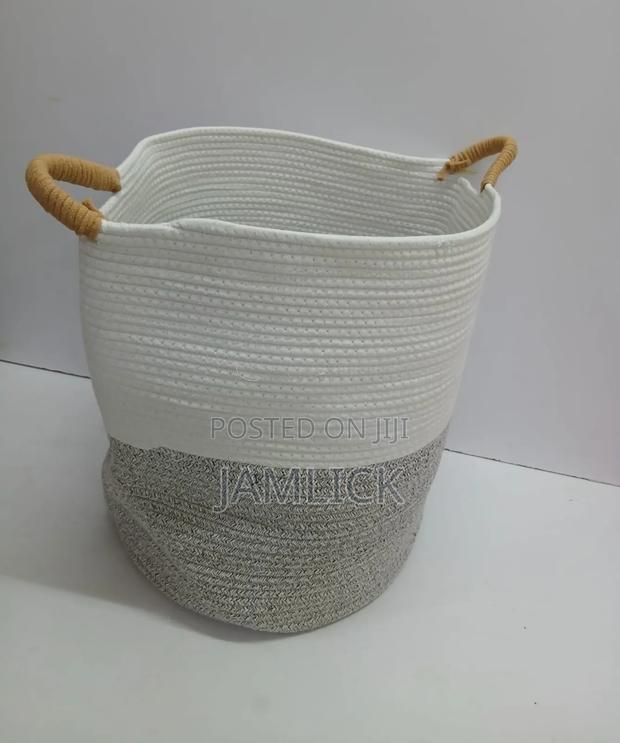 Big Laundry Basket Decorative Woven Cotton Rope Storage Hamper - Gw - thumbnail 3