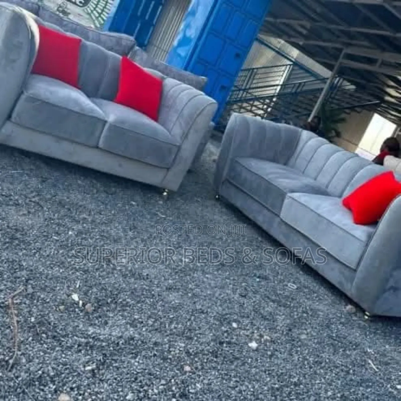 Grey Sofa Set 3 Seater + 2 Seater With Pillows