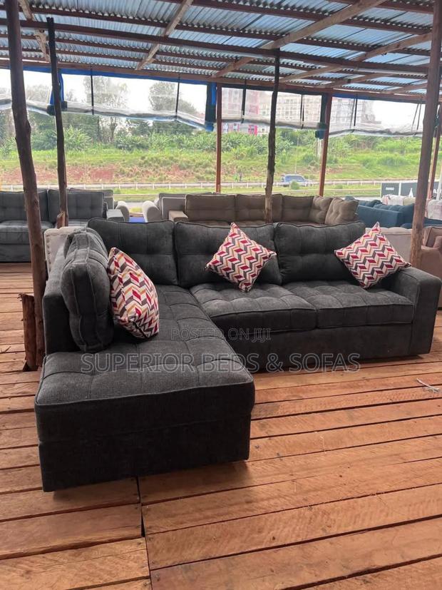 Black L Shape Sofa 5 Seater( Black Seat) - main view