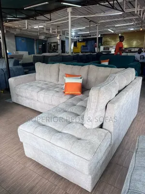 Grey/Cream White L-Shape Sofa 5 Seater