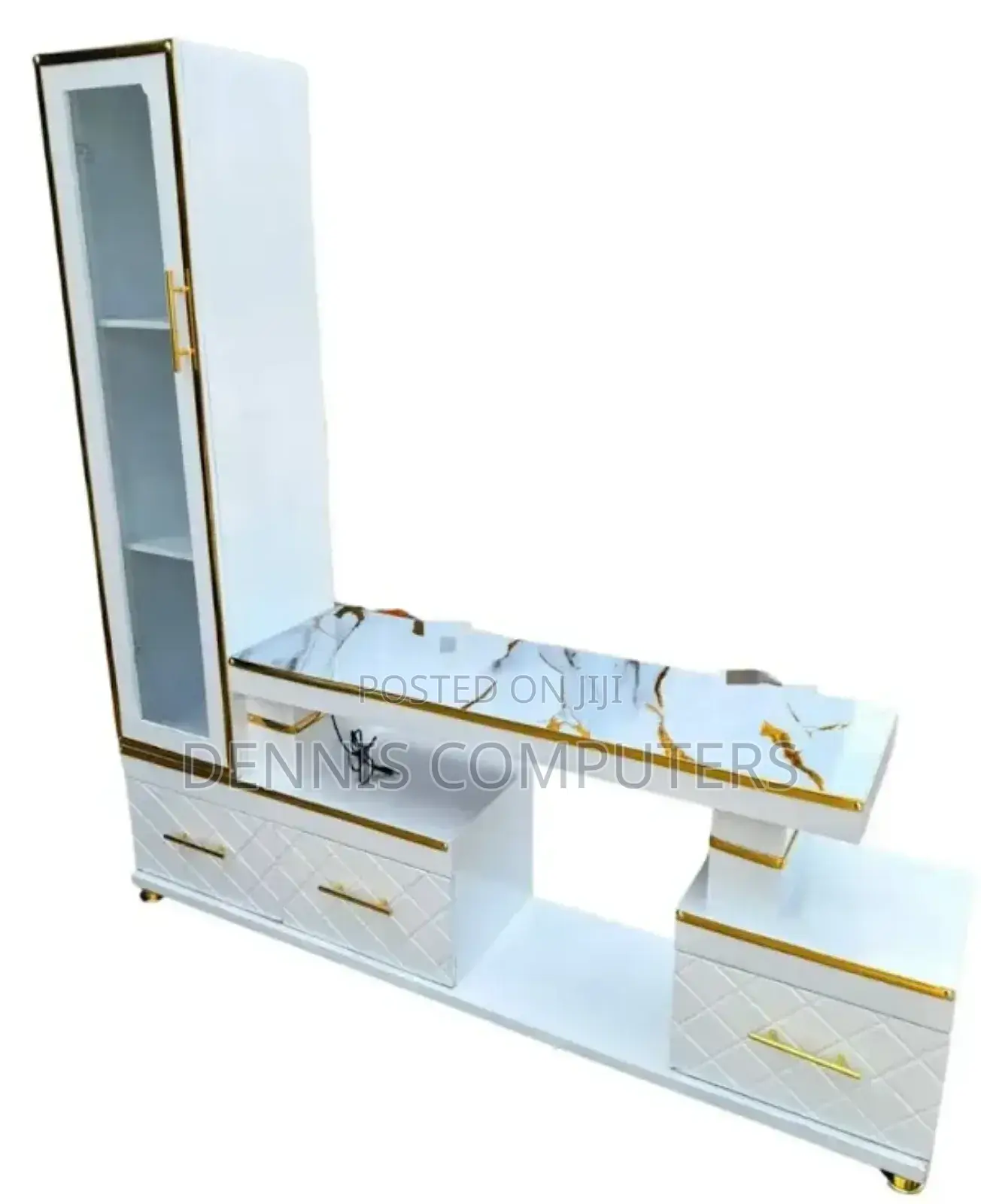 Executive Tv Stand With Marble Coating and Shelf Cabinet