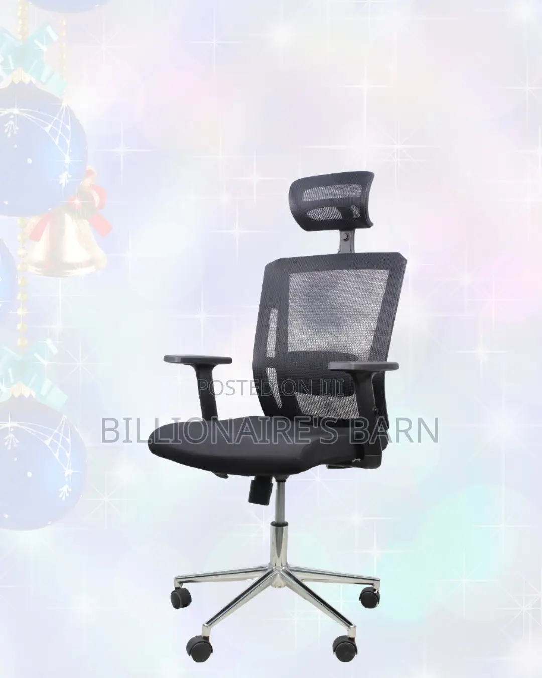 Black Mesh Office Chair Ergonomic Headrest With Chrome