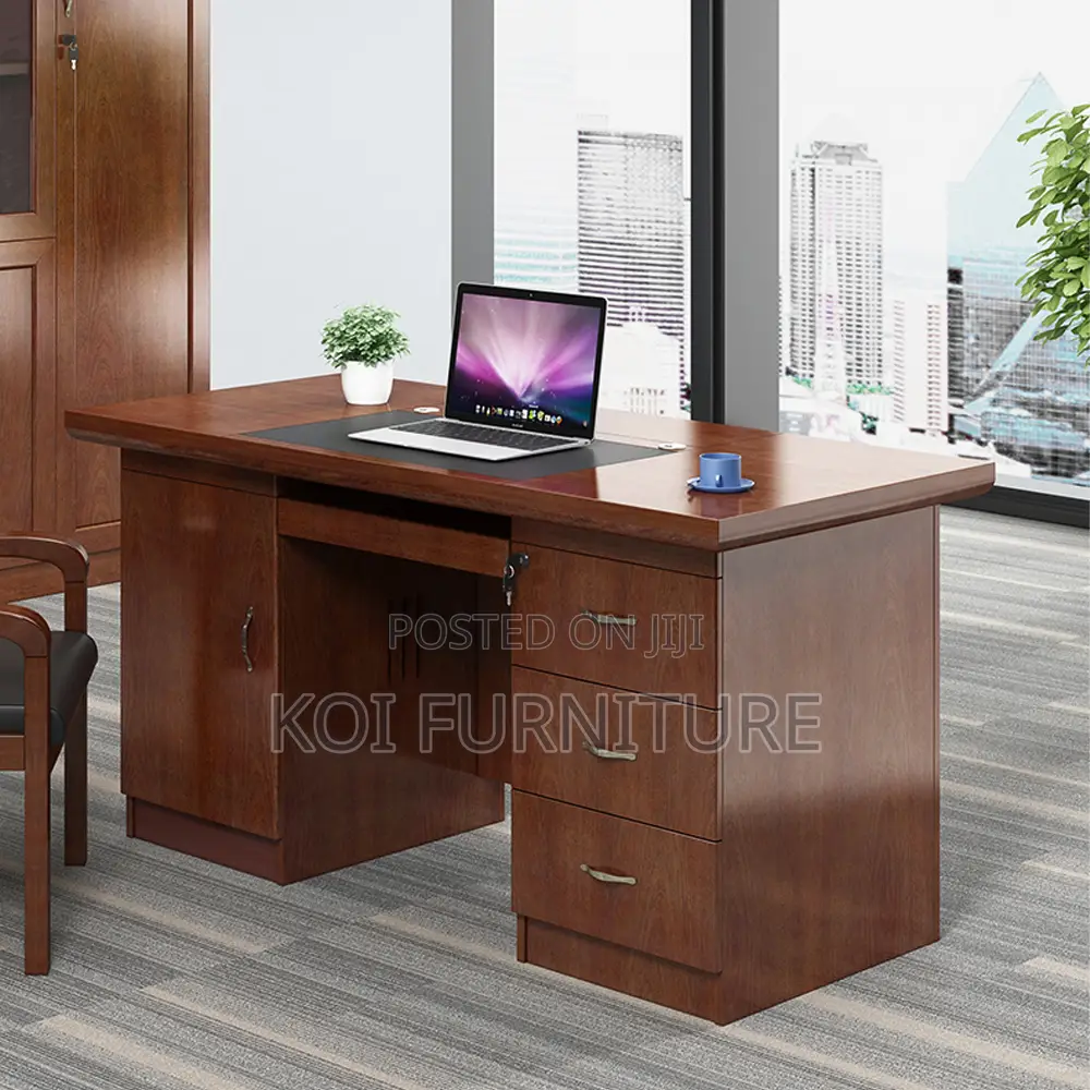 Office Desk : .1.4-Meter Executive Office Desk With a Mahogany Finish