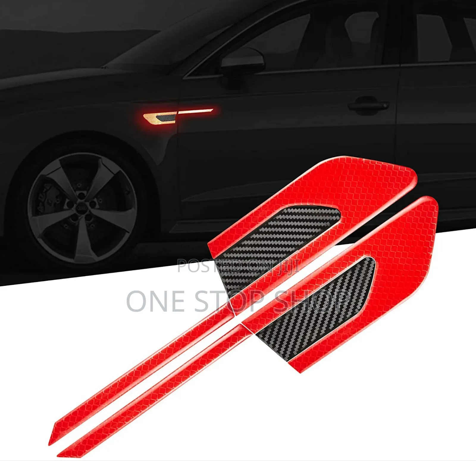 2pc Red Reflective Strip Tape Car Exterior Sticker Decals
