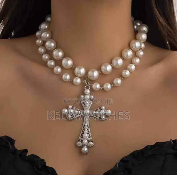 Double White Cross Pendant Necklace - thumbnail 2