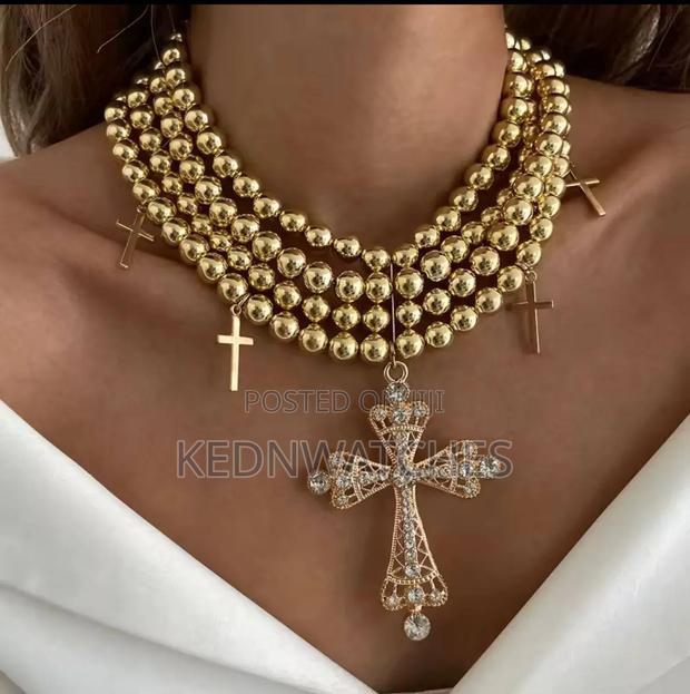 Double White Cross Pendant Necklace