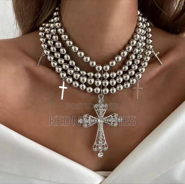 Double White Cross Pendant Necklace - thumbnail 8