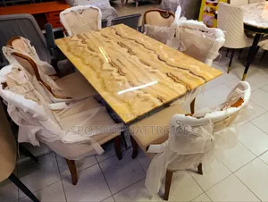 High-end Family Dining Set.Pure Marble Top Table + 6 Leather Seats.